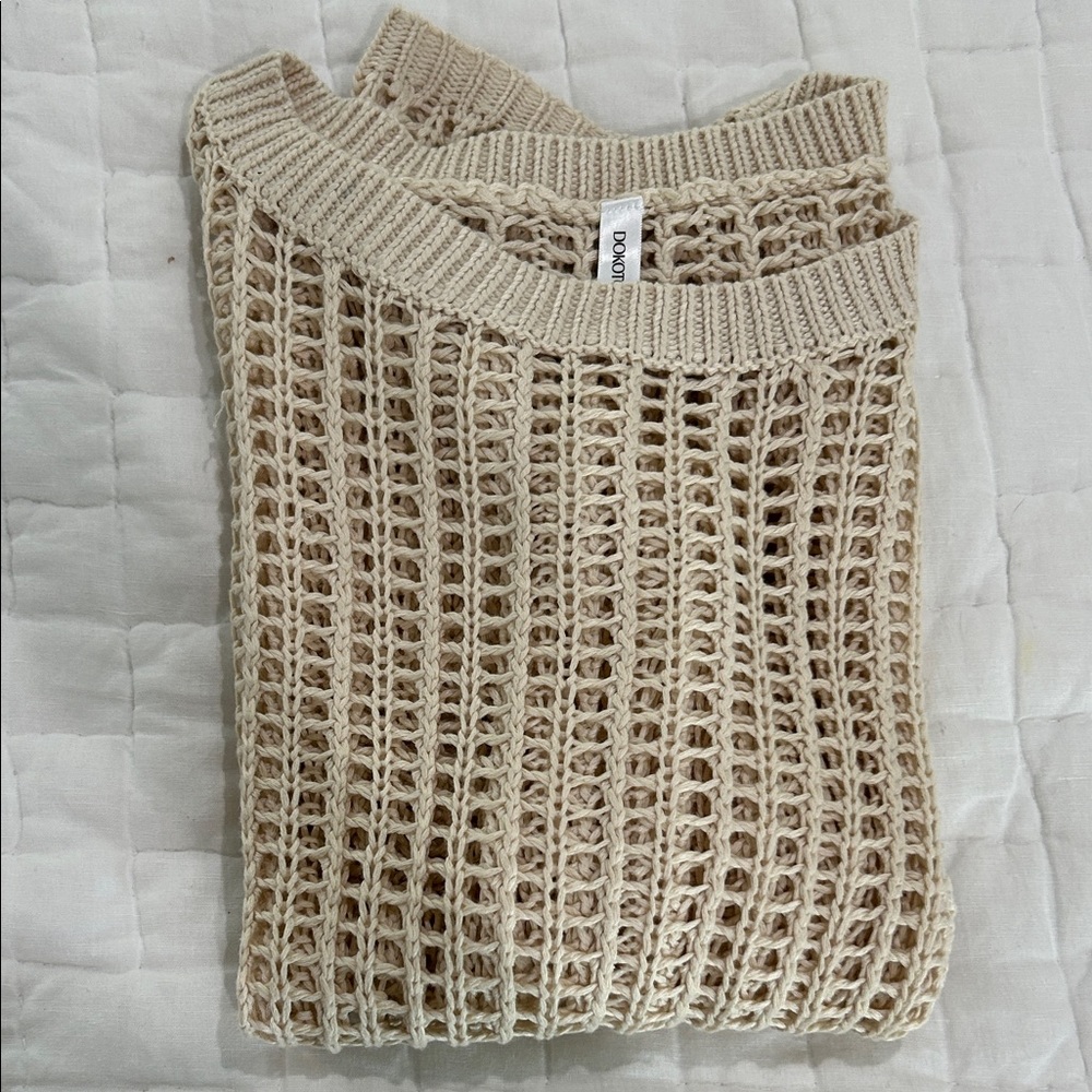 Beige Knit Short Sleeve Sweater - Picture 8 of 9